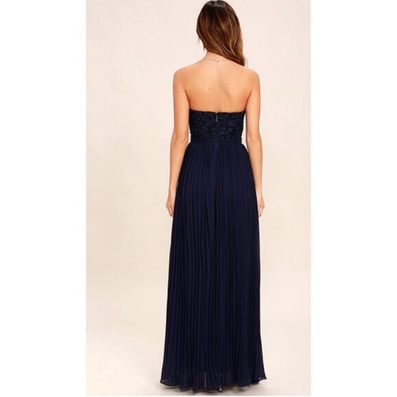 NWT Lulus Special Day Navy Blue Lace Strapless Maxi Dress size XS - Picture 3 of 8